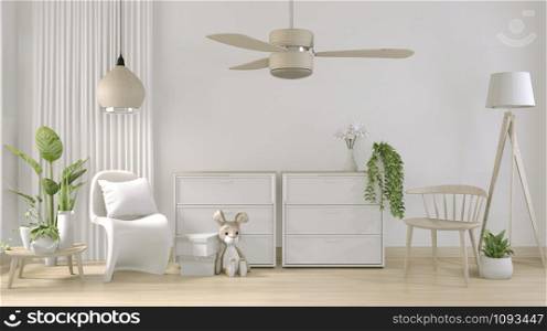 cabinet and decoration plants on Modern interior of living room. 3d rendering