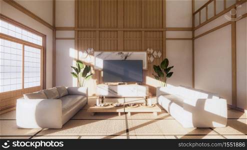 cabinet design and wooden in modern empty room and white wall on white floor room tropical style. 3d rendering