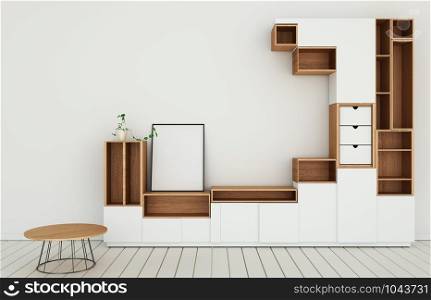Cabinet design mockup in modern empty room,white floor wooden on white wall room japanese style.3d rendering