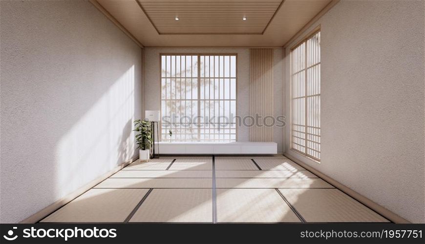Cabinet design, white room interior modern, japanese style.3D rendering
