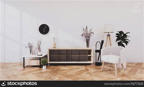 cabinet in modern room and white wall on woon floor japanese style. 3d rendering