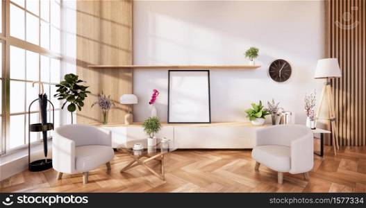 cabinet in modern room and white wall on woon floor japanese style. 3d rendering