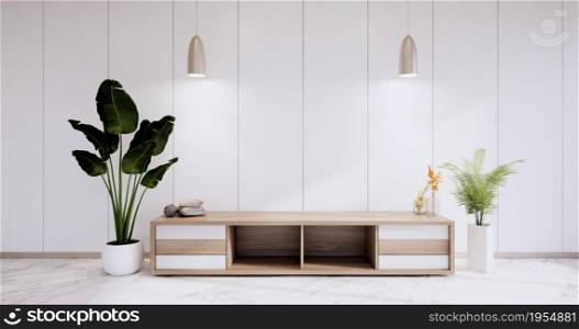 Cabinet in modern wall room zen style,minimalist designs,wall design on granite floor. 3D rendering