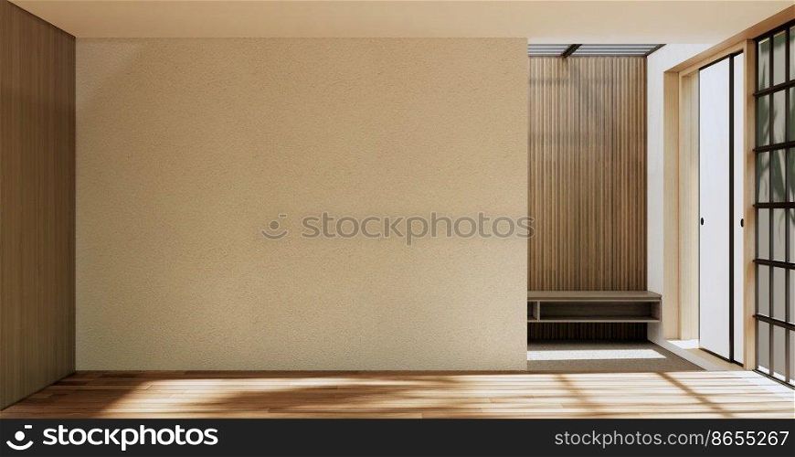 Cabinet room wooden interior wabisabi style.3D rendering