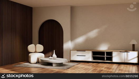 Cabinet room wooden interior wabisabi style.3D rendering