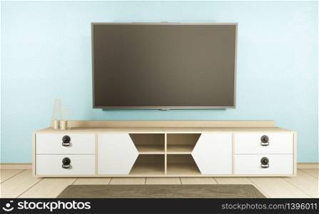 Cabinet TV in mint empty interior room Japanese style, 3d rendering