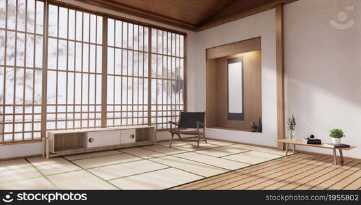 Cabinet wooden design on modern room japanese.3D rendering