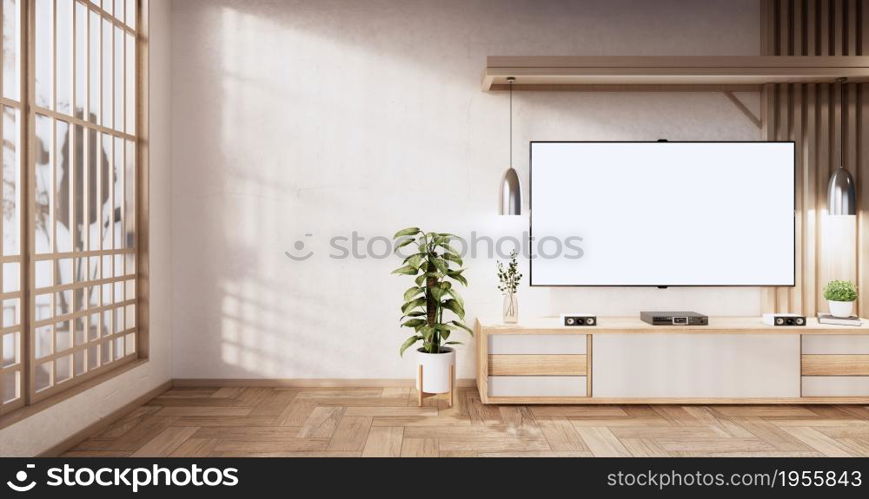 Cabinet wooden design on modern room japanese.3D rendering