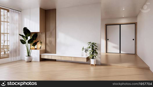 Cabinet wooden design on modern room japanese.3D rendering