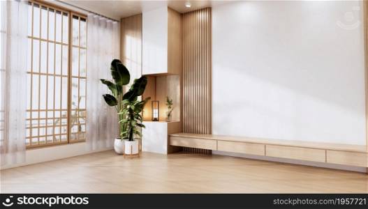 Cabinet wooden design on modern room japanese.3D rendering