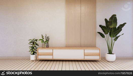 Cabinet wooden design on modern room japanese.3D rendering