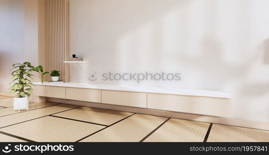 Cabinet wooden design on modern room japanese.3D rendering