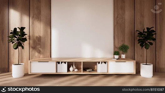 Cabinet wooden design on white room interior modern style.3D rendering