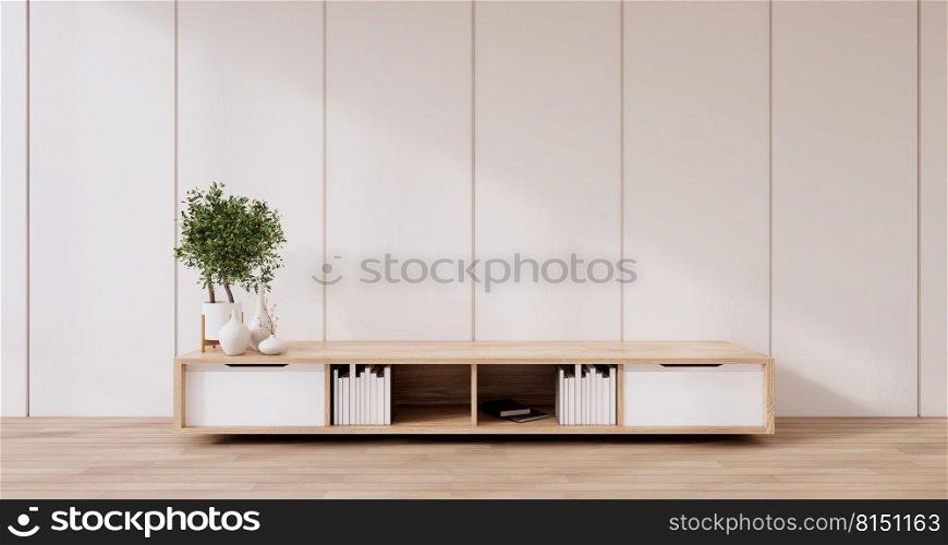 Cabinet wooden design on white room interior modern style.3D rendering