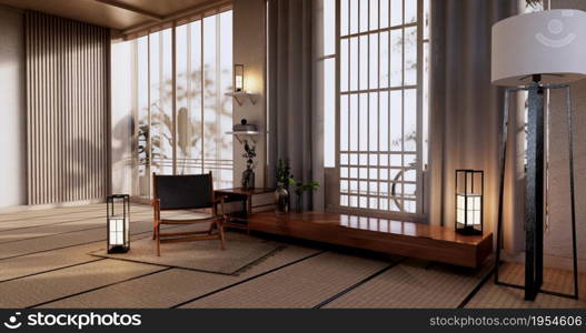 Cabinet wooden design, room interior,modern japanese style.3D rendering