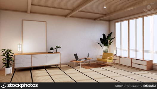 Cabinet wooden design, room interior,modern japanese style.3D rendering