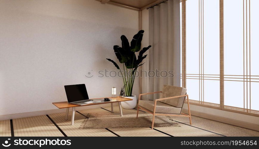 Cabinet wooden design, room interior,modern japanese style.3D rendering