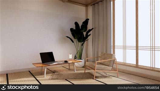 Cabinet wooden design, room interior,modern japanese style.3D rendering