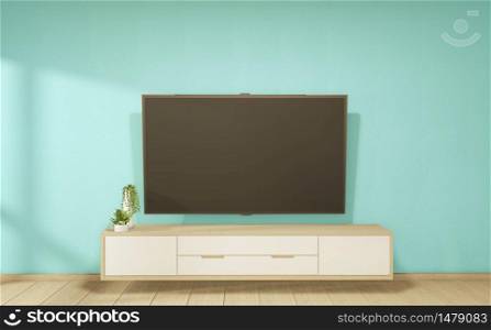 Cabinet wooden in mint empty interior room style, 3d rendering