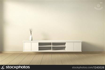 Cabinet wooden in modern living room japan style on white wall background,3d rendering