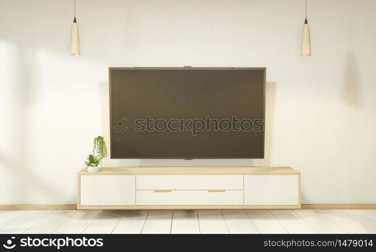 Cabinet wooden in white empty interior room style, 3d rendering