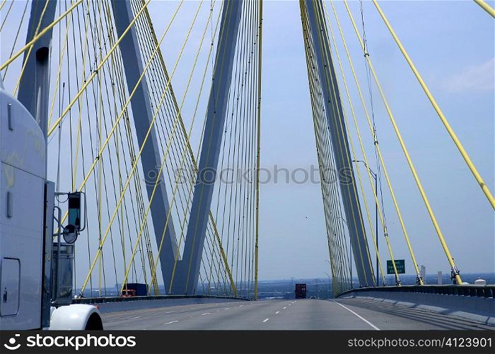 Cable bridge detail in Texas with truck