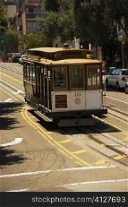 Cable car moving on a railroad track