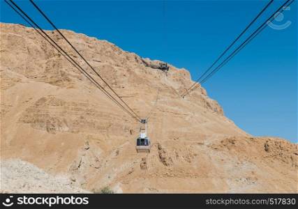 cable car to the high rocks of masada in israel near the dead sea. cable car to masada