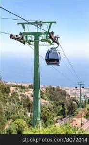 Cable car with cabins in landscape of Madeira between Funchal and Monte