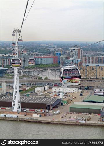 Cable Cars in London, England, over the River Thames