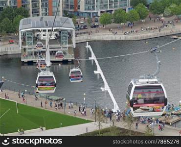 Cable Cars in London, England, over the River Thames