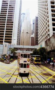 Cable cars on tracks, Hong Kong Island, Hong Kong, China