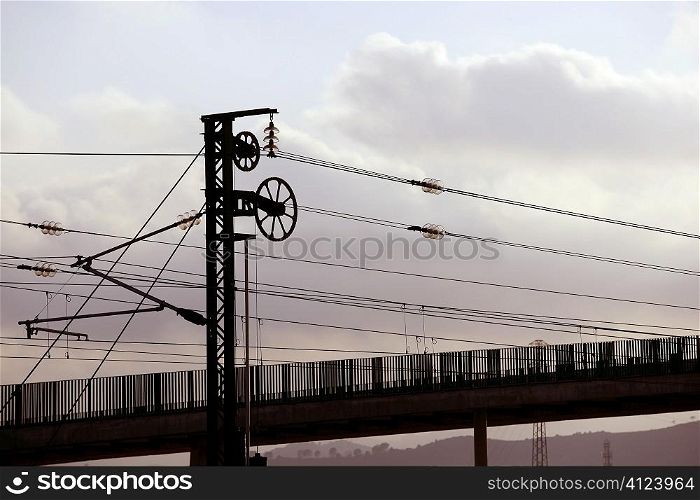 Cables and pole tower electric train railway