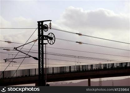 Cables and pole tower electric train railway