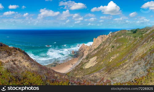 Cabo da Roca. Cliffs and rocks on the Atlantic ocean coast in Sintra in a beautiful summer day, Portugal