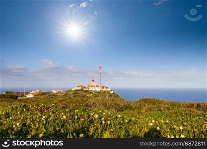 Cabo da Roca lighthouse at sunny day, Sintra, Portugal
