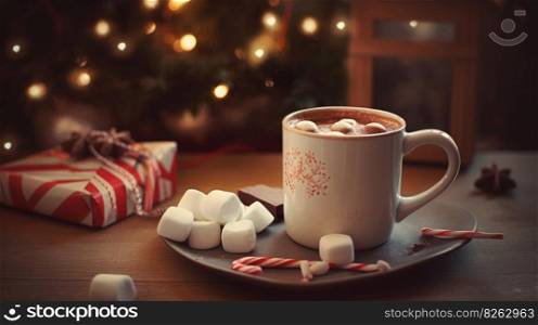 Cacao with marshmallow. Illustration AI Generative  