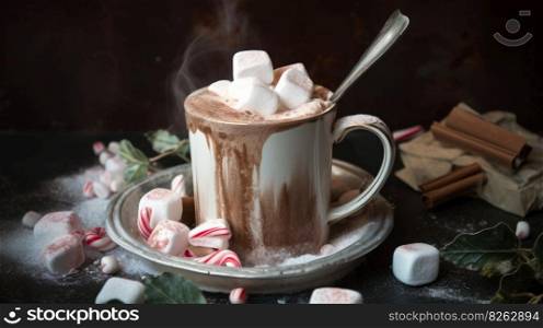 Cacao with marshmallow. Illustration Generative AI 