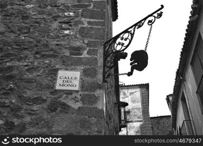 Caceres Calle del mono Monkey street of Spain in Extremadura
