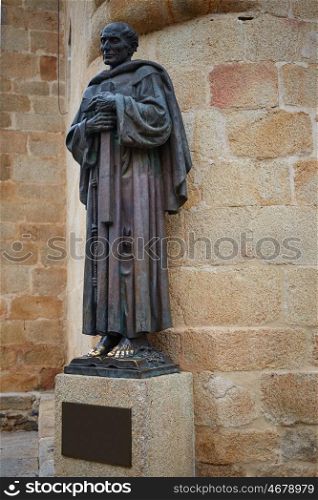 Caceres Concatedral Santa Maria church in Spain Extremadura San Pedro alcantara statue