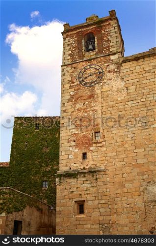 Caceres Saint Mateo church and clock in Extremadura of spain