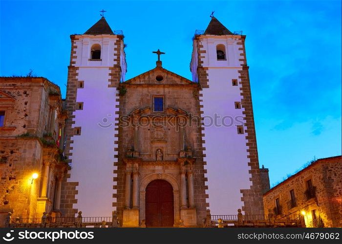 Caceres San Francisco Javier church sunset in Spain Extremadura