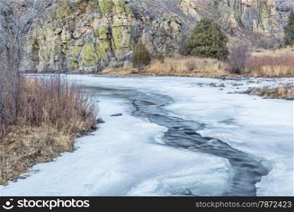 Cache la Poudre River in winter scenery, Gateway Natural Area near Fort Collins, Colorado