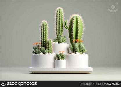 Cactus in a white pot on a white wall is a perfect ex&le of minimalist home decor. Generative AI