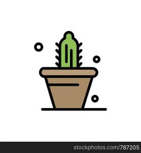 Cactus, Nature, Pot, Spring Flat Color Icon. Vector icon banner Template