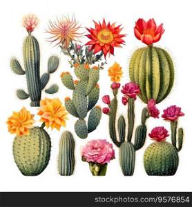 Cactus succulents plants collection background. AI Generative.