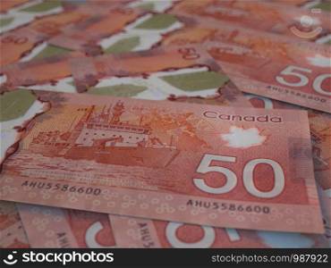 CAD. Canadian currency background. Closeup photo. Dollars of Canada. CAD. Canadian currency background. Closeup photo