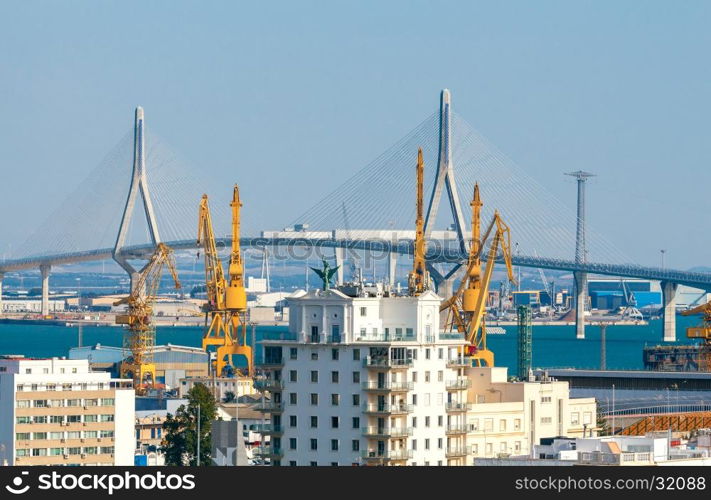 Cadiz. Bridge of the Constitution.. Modern cable-stayed bridge across the strait in Cadiz. Spain. Andalusia.