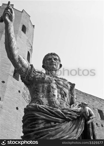 Caesar Augustus statue. Caesar Augustus monument at Palatine towers in Turin, Italy