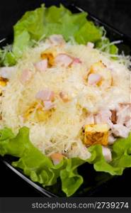 caesar salad - cut smoked bacon with grated cheese and croutons, macro